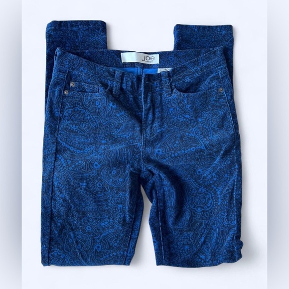 Joe Fresh Womens Pant Blue Paisley Preppy Corduroy Slim Pants 26 - Picture 1 of 9